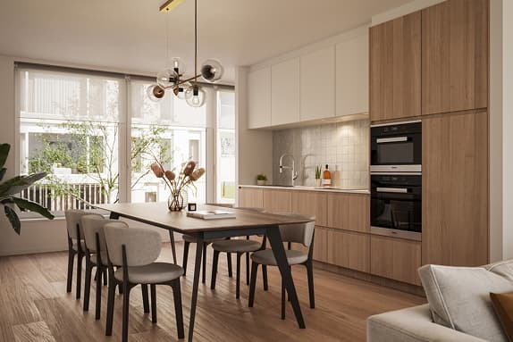 Keuken en eetkamer van een appartement in De Parels